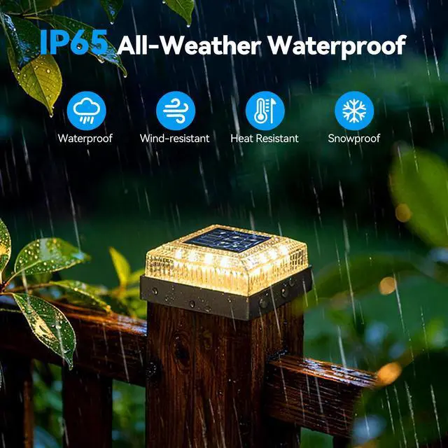 Alt view image 5 of 7 - Solar Post Cap Lights for 4x4 Wood/Vinyl Fence Posts, 12-Pack | 4x4 Post Solar Lights, IP65 Waterproof, 10-12 Hours of Illumination with 3 Lighting Modes for Garden/Patio/Porch, Black