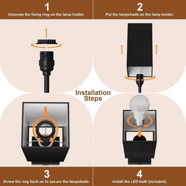Alt view image 7 of 7 - Bedside Table Lamp for Bedroom with 2 USB Ports, 14-Inch, Black | USB A+C Ports, Touch 3-Way Dimmable LED Bulb Included Fabric Lampshade Metal Base Small Nightstand Lamp for Desk Living Room