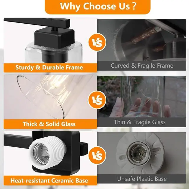 Alt view image 4 of 7 - 27 Bathroom Light Fixtures Over Mirror,4-Light Black Vanity Light | Square Clear Glass & Durable Metal, Quick & Easy Installation, Standard E26 Socket, Bright Bathroom Lighting