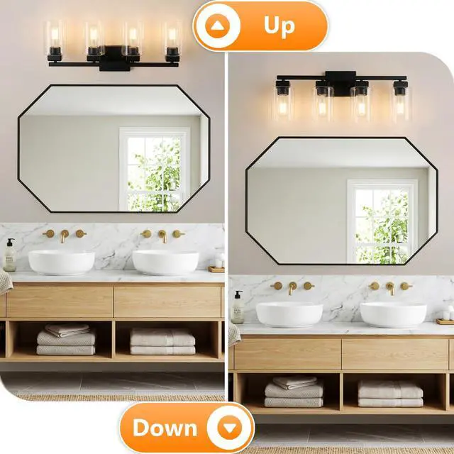 Alt view image 5 of 7 - 27 Bathroom Light Fixtures Over Mirror,4-Light Black Vanity Light | Square Clear Glass & Durable Metal, Quick & Easy Installation, Standard E26 Socket, Bright Bathroom Lighting