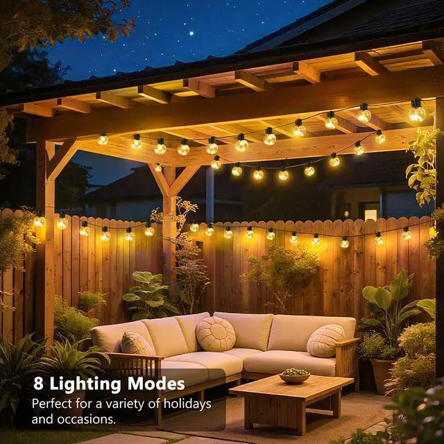 Alt view image 2 of 6 - Outdoor String Lights Battery Operated,22ft 20 G40 LED Patio Bulbs | Warm White Dimmable Remote Timer, IP65 Waterproof Shatterproof Globe Hanging Bulb for Backyard Balcony Bistro Christmas Decor