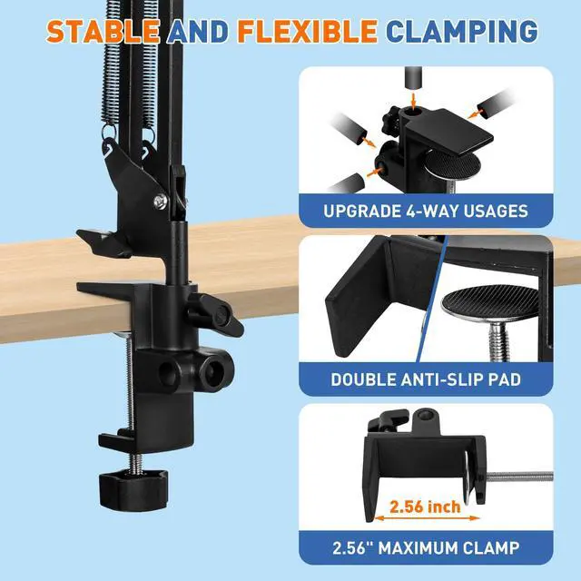 Alt view image 7 of 7 - 12X Square Ultra Long Magnifying Glass with Light and Clamp | 3-Section Arm Hands Free Lighted Stand, 5 Color Modes, Stepless Dimming LED Desk Lamp for Workbench, Crafting, Reading-Yellow