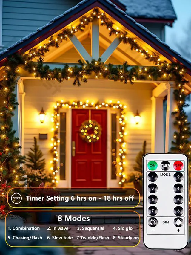 Alt view image 3 of 7 - 4 Pack Fairy Lights Battery Operated with Remote 33FT 100 LED Warm White | Remote Control, 8 Modes, Timer, Adjustable brightness, Waterproof Lights for Indoor Outdoor Classroom Christmas Decor