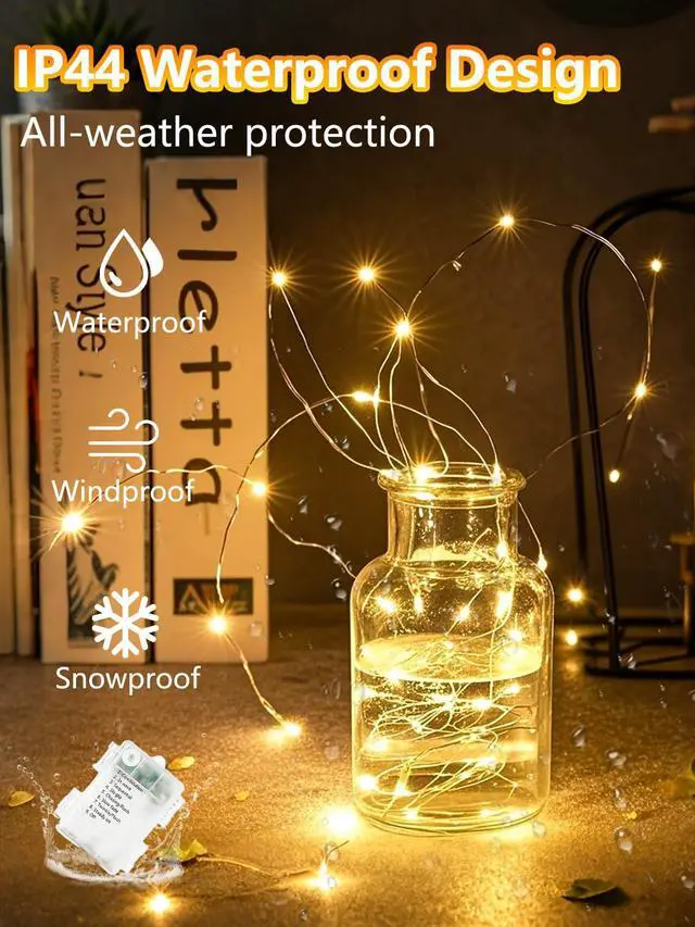 Alt view image 4 of 7 - 4 Pack Fairy Lights Battery Operated with Remote 33FT 100 LED Warm White | Remote Control, 8 Modes, Timer, Adjustable brightness, Waterproof Lights for Indoor Outdoor Classroom Christmas Decor