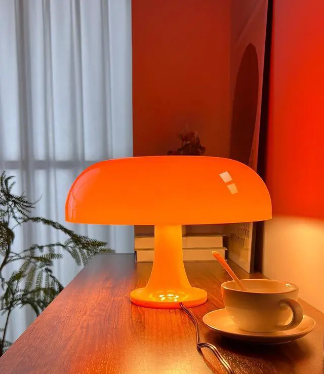 Alt view image 2 of 6 - Orange Mushroom Lamp, Mid Century Modern Table Lamp for Bedroom, Minimalist Mushroom Decor Bedside Small Lamps, 2700K(Bulb Included, Plug Powered)