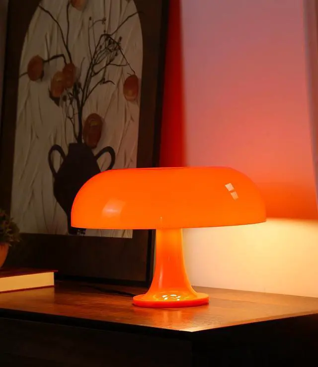 Alt view image 5 of 6 - Orange Mushroom Lamp, Mid Century Modern Table Lamp for Bedroom, Minimalist Mushroom Decor Bedside Small Lamps, 2700K(Bulb Included, Plug Powered)
