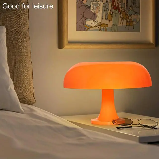 Alt view image 6 of 6 - Orange Mushroom Lamp, Mid Century Modern Table Lamp for Bedroom, Minimalist Mushroom Decor Bedside Small Lamps, 2700K(Bulb Included, Plug Powered)