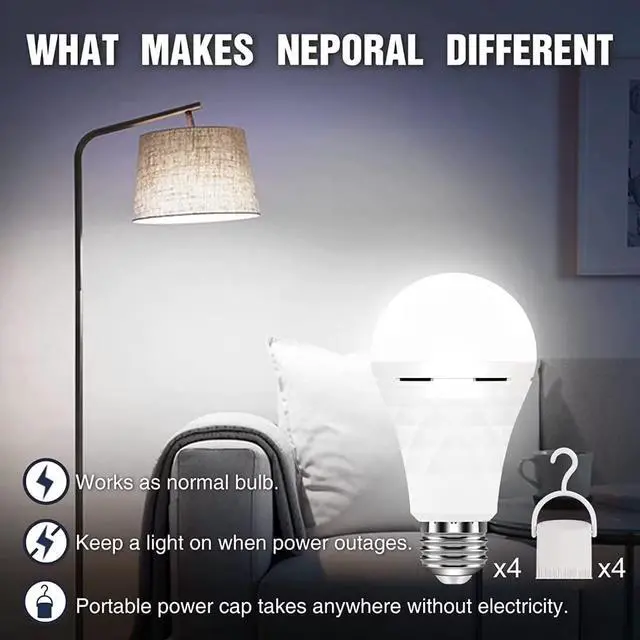 Alt view image 2 of 7 - A19 Rechargeable Light Bulbs Emergency Light Bulb for Power Outages, Led Bulb 60 Watt Equiv., Self-Charging Light Bulb 1200mAh Battery Backup Light Bulbs for Daily, Emergency Use (Daylight)