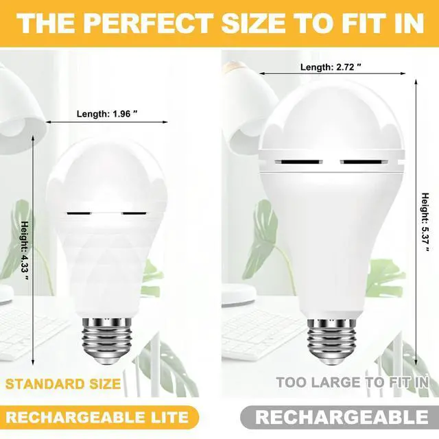 Alt view image 4 of 7 - A19 Rechargeable Light Bulbs Emergency Light Bulb for Power Outages, Led Bulb 60 Watt Equiv., Self-Charging Light Bulb 1200mAh Battery Backup Light Bulbs for Daily, Emergency Use (Daylight)