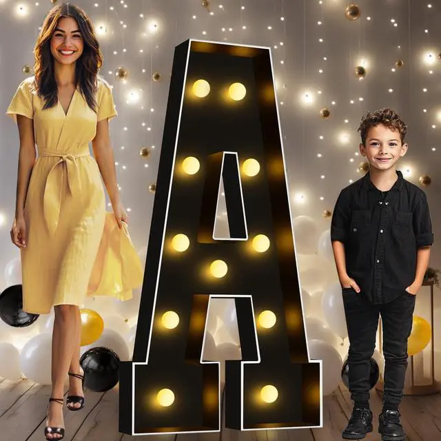 Main image of 4FT Marquee Light Up Letters, Black Large Letter A Party Decorations | LED Marquee Letters 4 Feet Tall, Black Giant Mosaic Letters Gift for Boys Men Birthday Anniversary Wedding Decoration