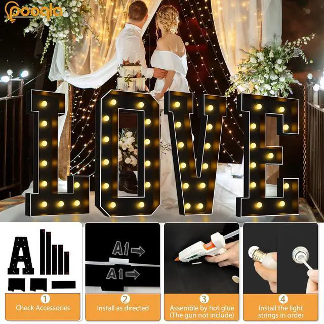 Alt view image 3 of 7 - 4FT Marquee Light Up Letters, Black Large Letter A Party Decorations | LED Marquee Letters 4 Feet Tall, Black Giant Mosaic Letters Gift for Boys Men Birthday Anniversary Wedding Decoration