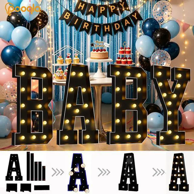 Alt view image 4 of 7 - 4FT Marquee Light Up Letters, Black Large Letter A Party Decorations | LED Marquee Letters 4 Feet Tall, Black Giant Mosaic Letters Gift for Boys Men Birthday Anniversary Wedding Decoration
