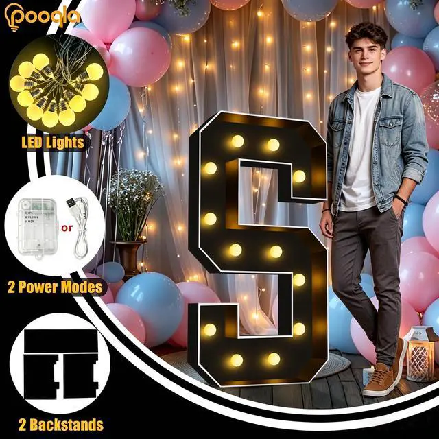 Alt view image 2 of 7 - 4FT Marquee Light Up Letters, Black Large Letter A Party Decorations | LED Marquee Letters 4 Feet Tall, Black Giant Mosaic Letters Gift for Boys Men Birthday Anniversary Wedding Decoration