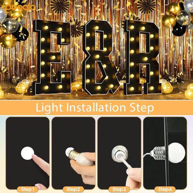 Alt view image 6 of 7 - 4FT Marquee Light Up Letters, Black Large Letter A Party Decorations | LED Marquee Letters 4 Feet Tall, Black Giant Mosaic Letters Gift for Boys Men Birthday Anniversary Wedding Decoration