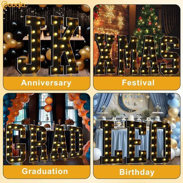 Alt view image 7 of 7 - 4FT Marquee Light Up Letters, Black Large Letter A Party Decorations | LED Marquee Letters 4 Feet Tall, Black Giant Mosaic Letters Gift for Boys Men Birthday Anniversary Wedding Decoration