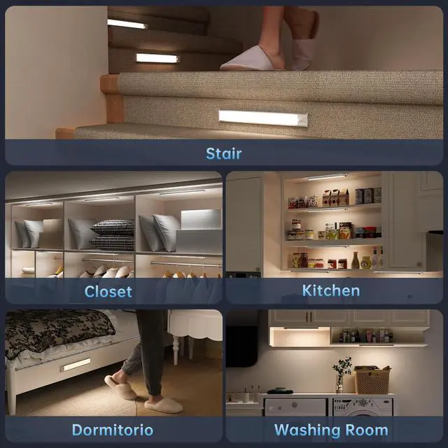 Alt view image 7 of 7 - Under Cabinet Lighting Wireless,Motion Sensor Light Indoor,5Pack | 3 Colors Dimmable,Rechargeable Magnetic Closet Lights Battery Operated,Under Counter Lights for Kitchen,Wardrobe, Hallway