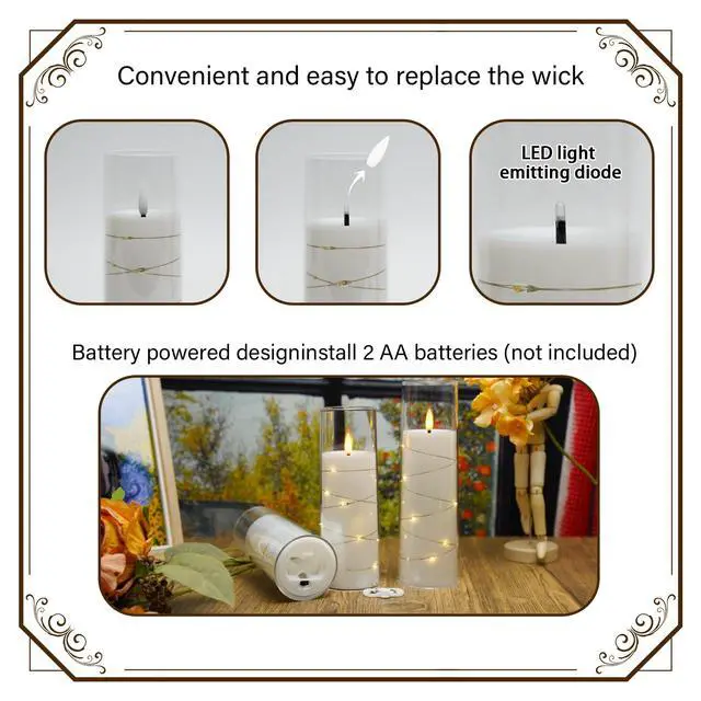 Alt view image 2 of 5 - Flickering Flameless LED Candles, 9 Pcs with Embedded Star String, Acrylic LED Pillar Candles with Remote, Suitable for Home Decoration (White)