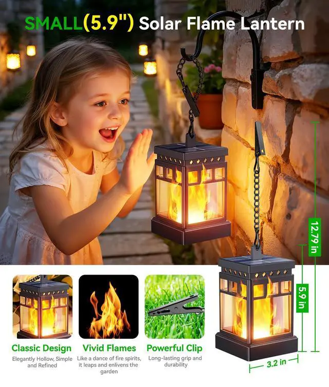 Alt view image 2 of 7 - Hanging Solar Lanterns Outdoor Waterproof, 4PCS Flickering Flame Hanging Solar Lights for Outside, Outdoor Solar Lanterns up to 12 Hours, Lanterns Decorative for Patio Porch Yard Garden Decor