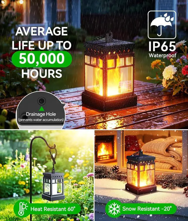 Alt view image 5 of 7 - Hanging Solar Lanterns Outdoor Waterproof, 4PCS Flickering Flame Hanging Solar Lights for Outside, Outdoor Solar Lanterns up to 12 Hours, Lanterns Decorative for Patio Porch Yard Garden Decor