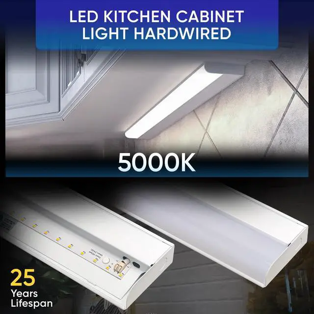 Alt view image 2 of 7 - Hardwired LED Under Cabinet Task Lighting - 16 Watt, 24", Dimmable, CRI>90, 5000K (Day Light), Wide Body, Long Lasting Metal Base with Frost Lens Under Counter Light for Kitchen