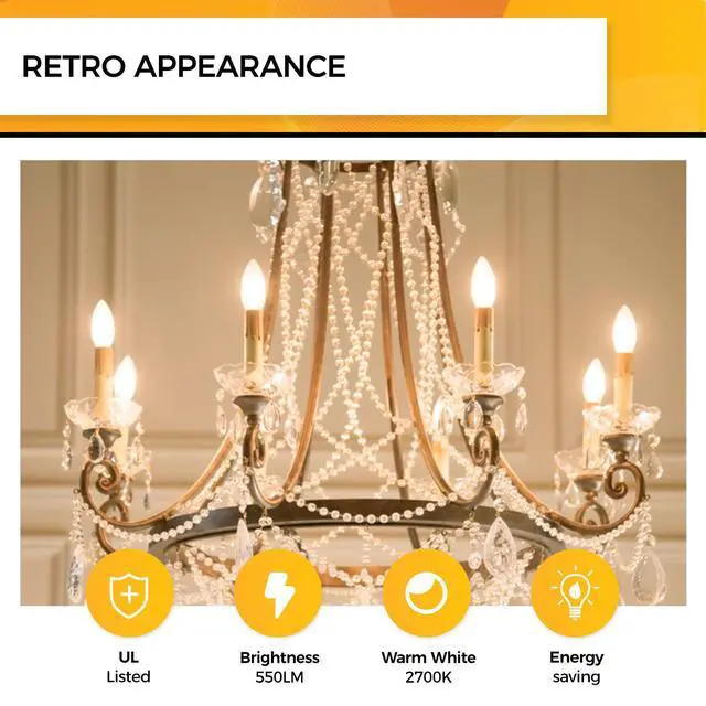 Alt view image 3 of 5 - Candelabra Light Bulbs 60W Eq, 2700K Dimmable, E12 LED Bulb 12 PCS | 90+CRI, 550LM, UL Listed, Soft Warm White Chandelier Light Bulbs, 6W B11, Candle Light Bulbs