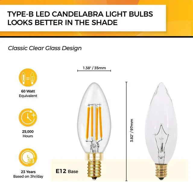 Alt view image 2 of 5 - Candelabra Light Bulbs 60W Eq, 2700K Dimmable, E12 LED Bulb 12 PCS | 90+CRI, 550LM, UL Listed, Soft Warm White Chandelier Light Bulbs, 6W B11, Candle Light Bulbs