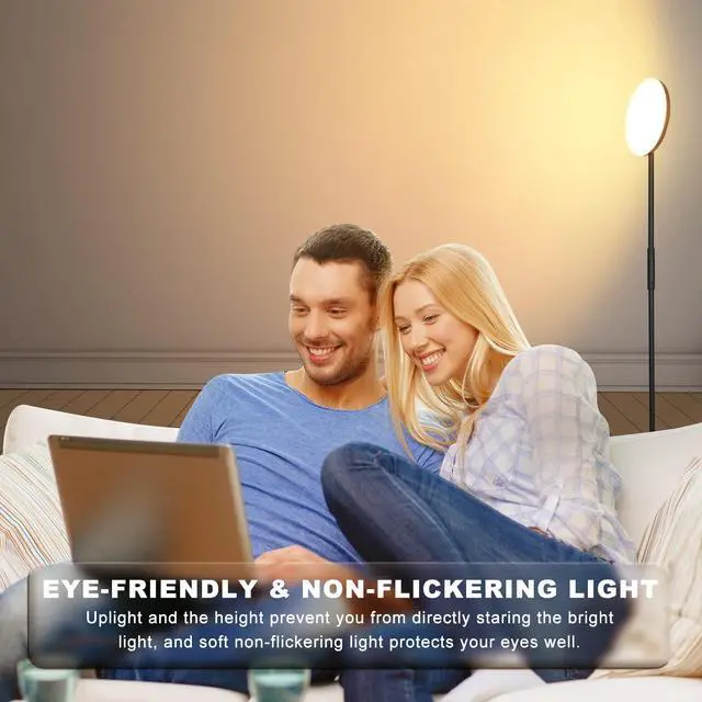 Alt view image 7 of 7 - Floor Lamp, Upgraded 40W 4000LM Super Bright Torchiere LED Floor Lamps for Living Room, Stepless Dimmable Color Temperature 2700K-6500K with Remote & Touch Control, Standing Light for Bedroom Office