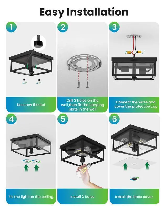 Alt view image 6 of 7 - Outdoor Ceiling Light with Motion Sensor, Flush Mount Porch Light, Exterior Light Fixture with Clear Glass, Dusk to Dawn 2-Light Fixture for Patio,Porch (8.5 in)