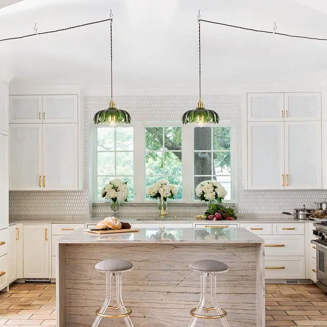 Alt view image 2 of 7 - Plug in Pendant Light Fixtures: Hanging Light Plug in Green Glass Hanging Lamp, Pendant Lighting for Kitchen Island, Bedroom, Dining Room, Living Room, E26 No Bulb