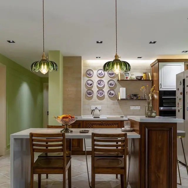 Alt view image 3 of 7 - Plug in Pendant Light Fixtures: Hanging Light Plug in Green Glass Hanging Lamp, Pendant Lighting for Kitchen Island, Bedroom, Dining Room, Living Room, E26 No Bulb