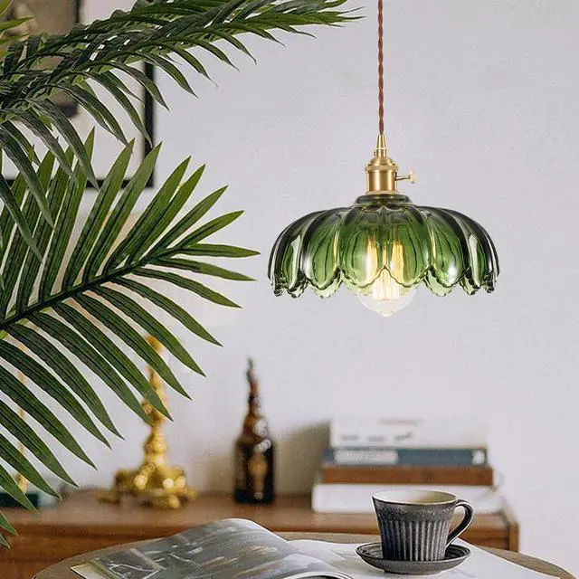 Alt view image 4 of 7 - Plug in Pendant Light Fixtures: Hanging Light Plug in Green Glass Hanging Lamp, Pendant Lighting for Kitchen Island, Bedroom, Dining Room, Living Room, E26 No Bulb