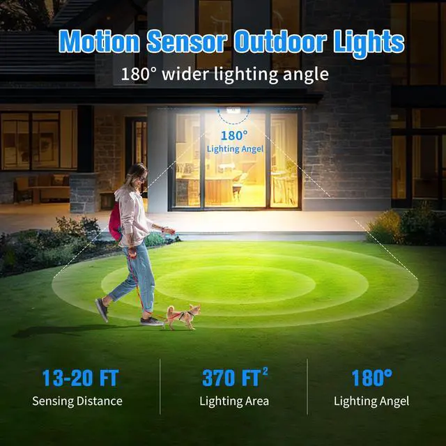 Alt view image 2 of 7 - Solar Lights Outdoor 182 LEDs 2500Lm Solar Motion Sensor Lights IP65 Waterpro of with Wide Anglefor Patio Garden Garage Yard Front Door(2pack)