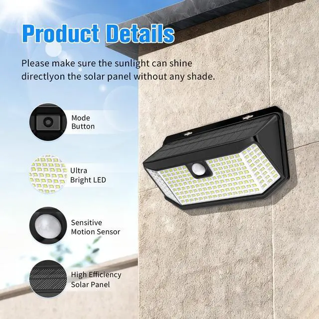 Alt view image 7 of 7 - Solar Lights Outdoor 182 LEDs 2500Lm Solar Motion Sensor Lights IP65 Waterpro of with Wide Anglefor Patio Garden Garage Yard Front Door(2pack)