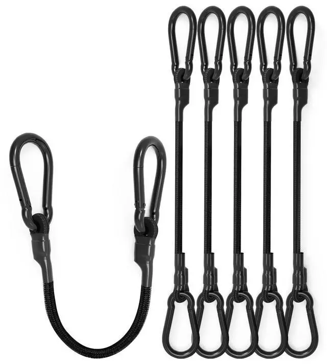 Main image of 8 Pack 12" Heavy Duty Bungee Cords with Carabiner Hooks, 190 Lbs Strength | LUCKY STRAPS Black UV Resistant Bungee Straps for Luggage Racks, Cargo, Hand Carts, Bikes, Trucks, Motor, Camping & Outdoor