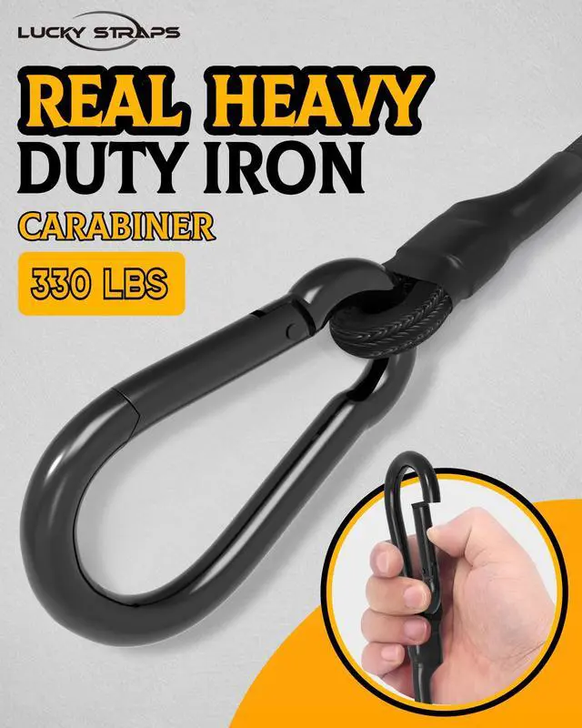 Alt view image 3 of 6 - 8 Pack 12" Heavy Duty Bungee Cords with Carabiner Hooks, 190 Lbs Strength | LUCKY STRAPS Black UV Resistant Bungee Straps for Luggage Racks, Cargo, Hand Carts, Bikes, Trucks, Motor, Camping & Outdoor