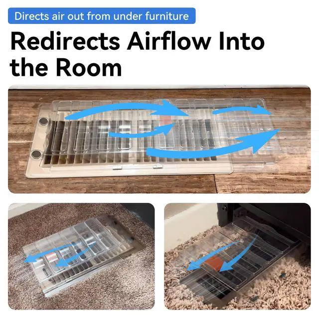 Alt view image 3 of 5 - Sideways Magnetic Vent Extender for Under Furniture, Floor Vent Deflector | Fits Floor Resiter Vents 3" - 6" Wide (1PCS)