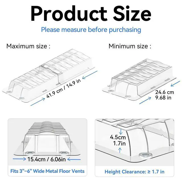 Alt view image 5 of 5 - Sideways Magnetic Vent Extender for Under Furniture, Floor Vent Deflector | Fits Floor Resiter Vents 3" - 6" Wide (1PCS)
