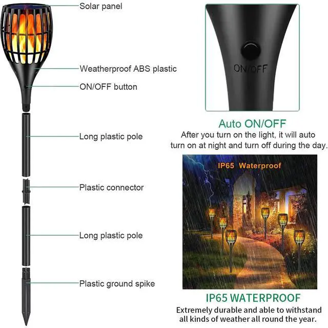 Alt view image 2 of 7 - Solar Lights Outdoor 43" Flickering Flame Solar Torch Lights | 99 LED Higher & Larger Solar Flame Lights for Halloween Decor, Waterproof Solar Garden Lights for Garden Patio Pathway Yard