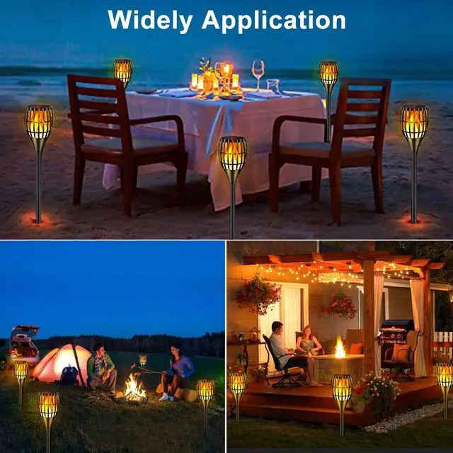 Alt view image 4 of 7 - Solar Lights Outdoor 43" Flickering Flame Solar Torch Lights | 99 LED Higher & Larger Solar Flame Lights for Halloween Decor, Waterproof Solar Garden Lights for Garden Patio Pathway Yard