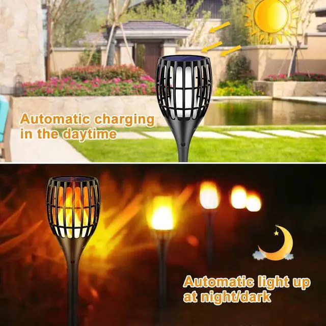 Alt view image 5 of 7 - Solar Lights Outdoor 43" Flickering Flame Solar Torch Lights | 99 LED Higher & Larger Solar Flame Lights for Halloween Decor, Waterproof Solar Garden Lights for Garden Patio Pathway Yard