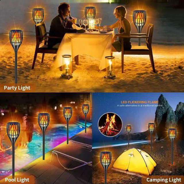 Alt view image 6 of 7 - Solar Lights Outdoor 43" Flickering Flame Solar Torch Lights | 99 LED Higher & Larger Solar Flame Lights for Halloween Decor, Waterproof Solar Garden Lights for Garden Patio Pathway Yard