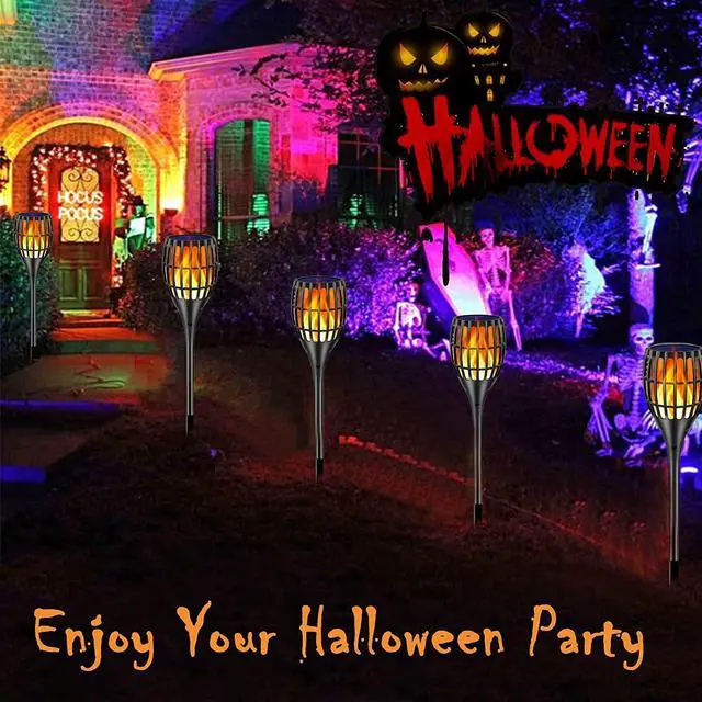 Alt view image 7 of 7 - Solar Lights Outdoor 43" Flickering Flame Solar Torch Lights | 99 LED Higher & Larger Solar Flame Lights for Halloween Decor, Waterproof Solar Garden Lights for Garden Patio Pathway Yard