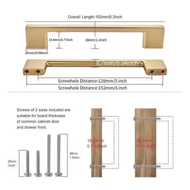 Alt view image 2 of 6 - 10 Pack Classic Cabinet Handles-5"/128mm Screw Spacing Champagne Bronze Furniture Hardware Handles for Kitchen Cabinets Bedroom Cabinet Pull