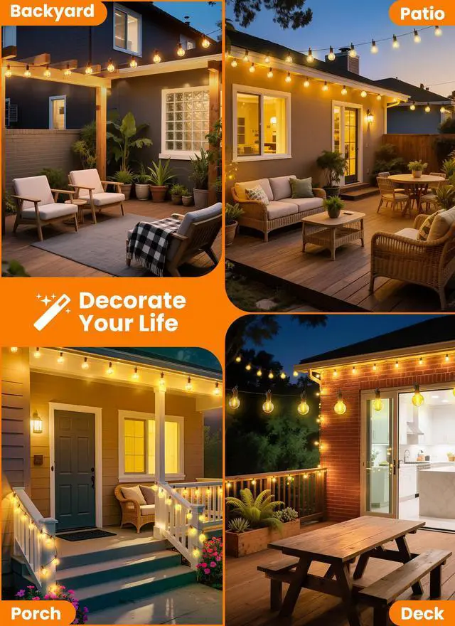 Alt view image 2 of 6 - 100FT 52 LED Bulbs Outdoor String Lights, IP65 Waterproof String Lights | G40 Shatterproof Connectable Outside Patio Light for Backyard Porch Balcony Garden Decor Christmas Camping Gazebo