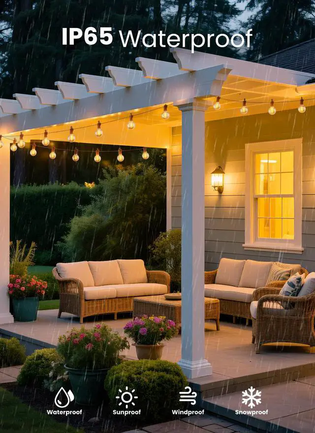 Alt view image 3 of 6 - 100FT 52 LED Bulbs Outdoor String Lights, IP65 Waterproof String Lights | G40 Shatterproof Connectable Outside Patio Light for Backyard Porch Balcony Garden Decor Christmas Camping Gazebo