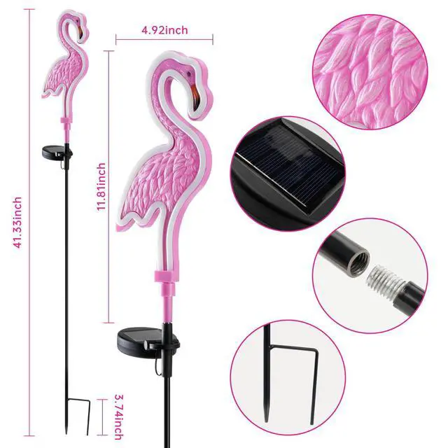 Alt view image 2 of 6 - Flamingo Solar Lights Outdoor Decor, Solar Pink Flamingos Outdoor for Yard Decorations,Pink Neon Solar Flamingo Garden Lights for Outside,Pathways,Patio or Lawn Decor,Gifts for Mom(2Pack)