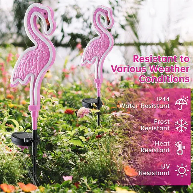 Alt view image 4 of 6 - Flamingo Solar Lights Outdoor Decor, Solar Pink Flamingos Outdoor for Yard Decorations,Pink Neon Solar Flamingo Garden Lights for Outside,Pathways,Patio or Lawn Decor,Gifts for Mom(2Pack)