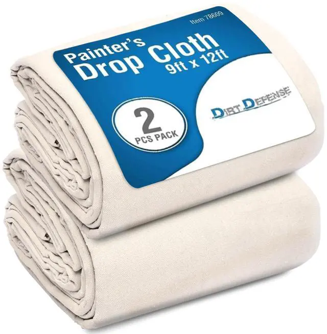 Main image of Pack of 2: All Purpose Canvas Drop Cloth Cotton Tarp 9x12 Large Canvas Tarp for Art Supplies, Drop Cloth for Painting Supplies/Paint Fabric or Couch Cover and Furniture Cover from Paint