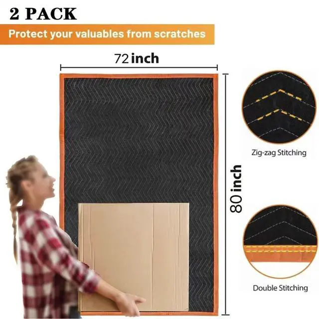 Alt view image 2 of 6 - Large Moving Blankets 80 * 72in Heavy Duty Packing Blankets for Furniture Moving Shipping Wrapping Quilted Furniture Pads for Moving, Padded Mover Blankets (Black) 2pack