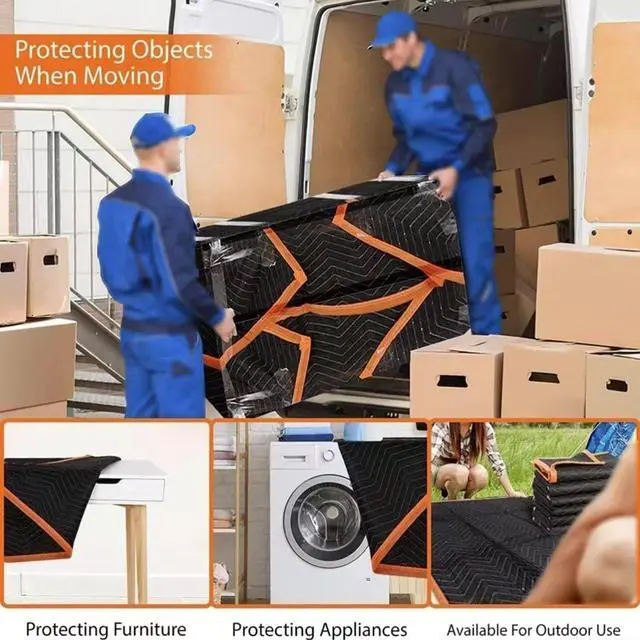 Alt view image 3 of 6 - Large Moving Blankets 80 * 72in Heavy Duty Packing Blankets for Furniture Moving Shipping Wrapping Quilted Furniture Pads for Moving, Padded Mover Blankets (Black) 2pack